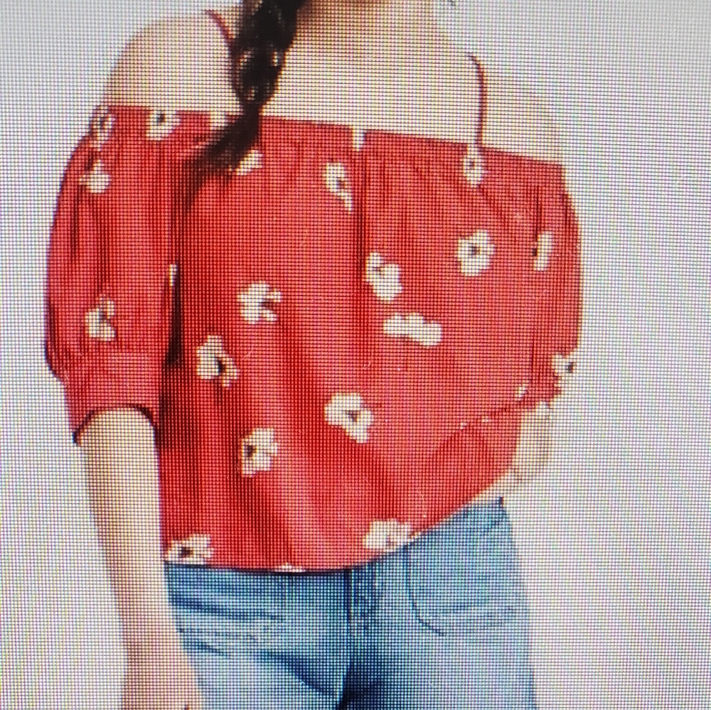 Floral Red Orange Off-Shoulder Top